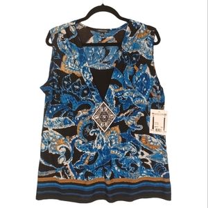 NOTATIONS 2-Fer Twinset Blue Tan Paisley Print X-Large Sleeveless Top NWT